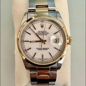 Rolex Datejust 36mm – 18k Gold & SS | Smooth Bezel & White Baton